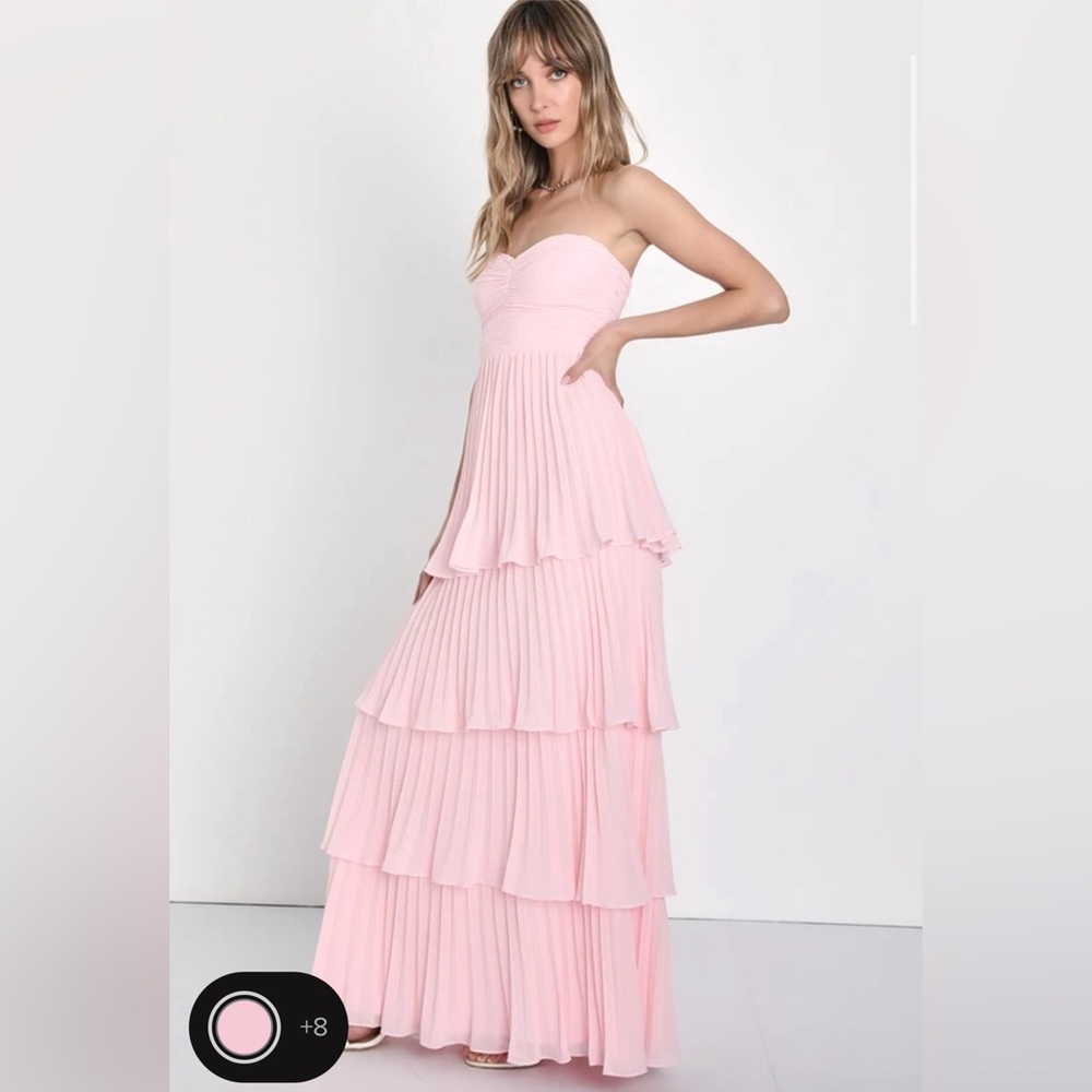 Seriously Sensational Light Pink Strapless Tiered Maxi Dress